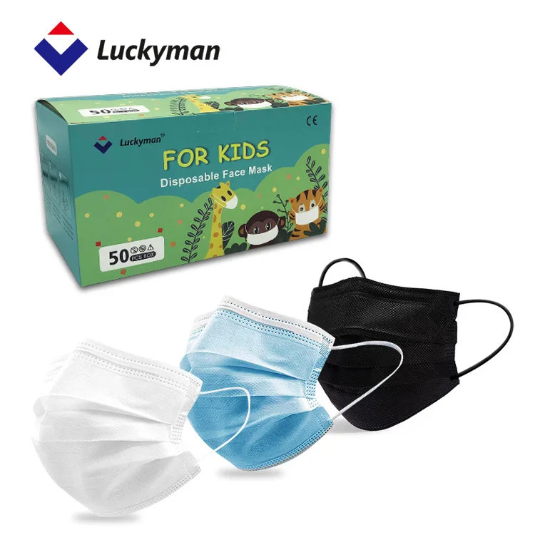 
50pcs/box 3 Plys Kid Face Mask Blue/White/Black Disposable Facemask 