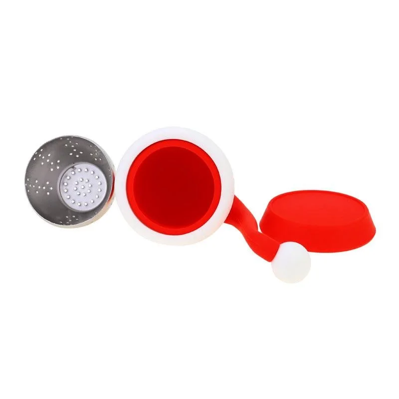 

Lovely Christmas hat silicone tea infuser stainless steel fruit water bottle mug glass cup teapot custom strainer filter