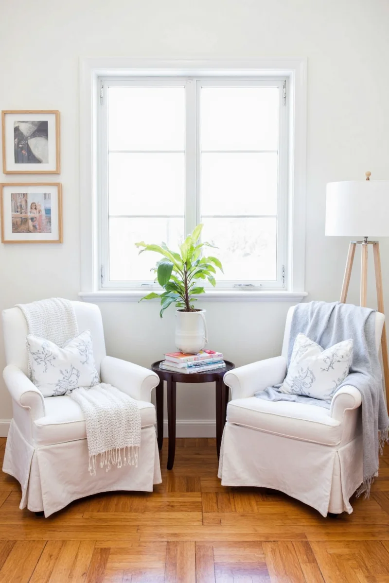 Holiday decorated IKEA slipcover chairs