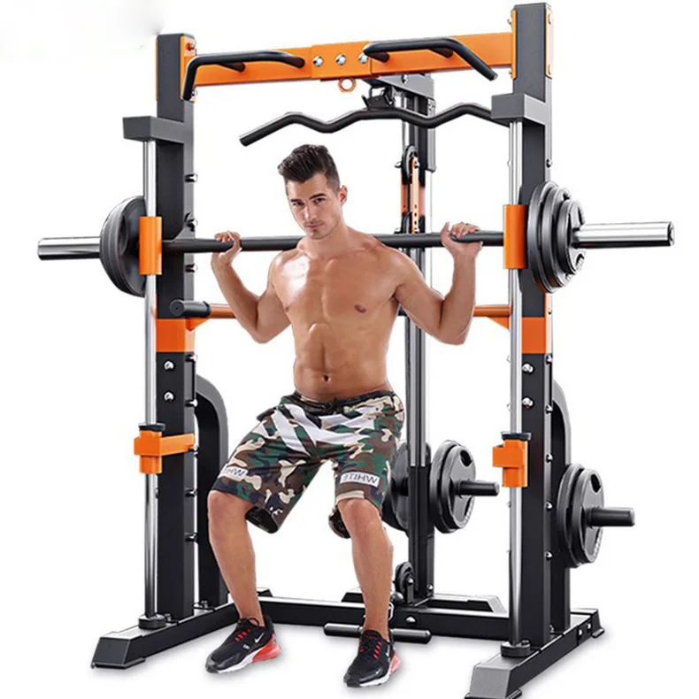 

Commercial Smith Sport Fitness Multifunctional With Weights Adjustable Bar Chest Incline Bench Press Rack, Black/orange