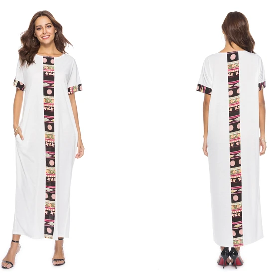 

2020 Summer Lady clothes Patchwork Design Loose Maxi Boho Beach Dress
