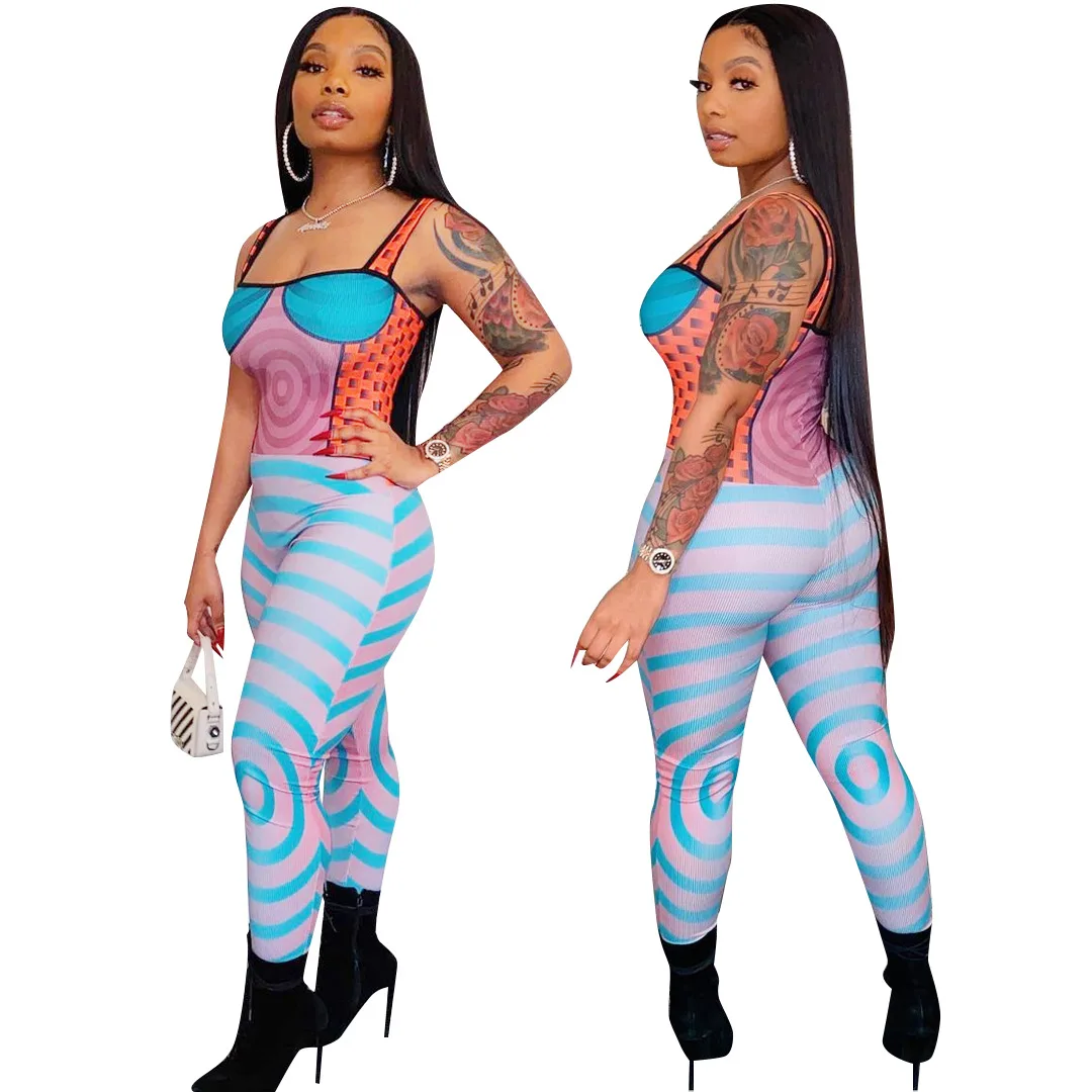 

Women's spot new spring style halter print tight sexy jumpsuit