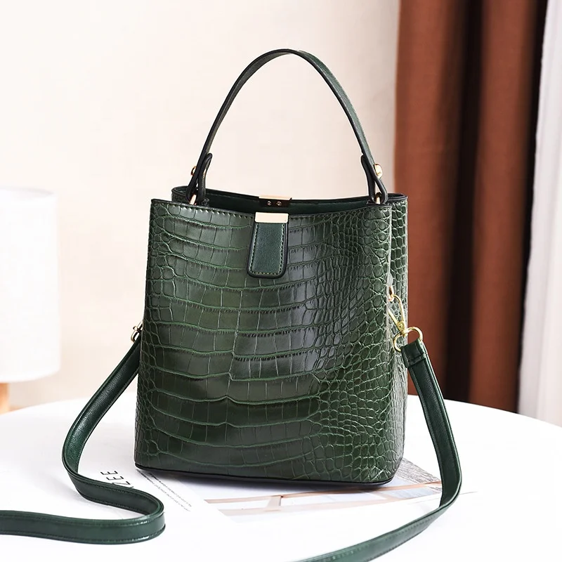 

2020 High quality fashion alligator bucket bag pu handbag crocodile pattern leather tote womens bag, 6 colors