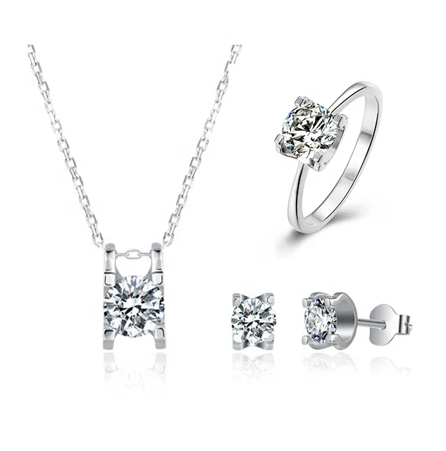 

Abiding Jewelry Wholesale 925 Sterling Silver Women Ring Necklaces And Earrings Moissanite Jewelry Set