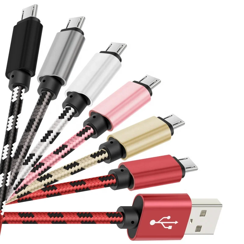 

25cm Short Micro USB Cable Nylon Fast Charging Sync Data Cord USB Adapter Charger for Samsung S6 S7 Xiaomi Android Phones, Black, white, grey, golden, pink , red