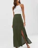Vintage beach boho summer skirt long crinkle maxi skirt with self covered buttons