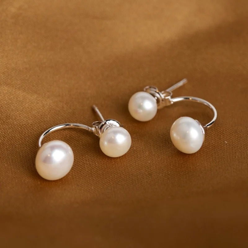 

YUEMOON latest design double sided pearl earring 925 sterling silver natural freshwater fresh water pearl earring