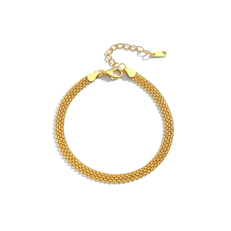 

High Quality Flat Chain Chunky Bracelet Fashion Jewelry Girls Gift 18K Gold Plated Real 925 Silver Bracelets for Women