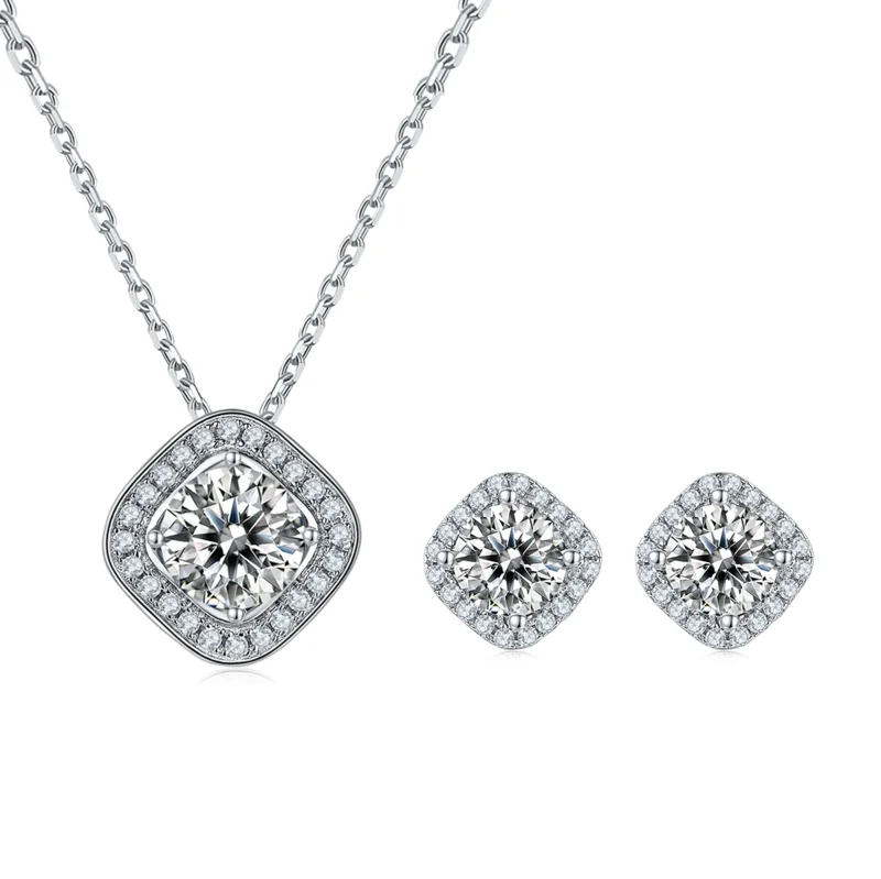 

Yongen Fine Jewelry 925 Sterling Silver 18k White Gold Chain VVS D Square Moissanite earrings Bracelet diamond Necklace set, Silver color