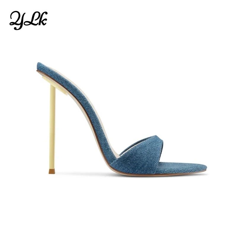 

Spring and summer 2021 new design steel heel denim women high heel shoes sandals for women and ladies