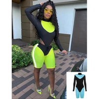

Free Shipping wholesale sexy two piece workout suit yoga bodysuit custom nylon spandex women fitness workout bodysuit with pants