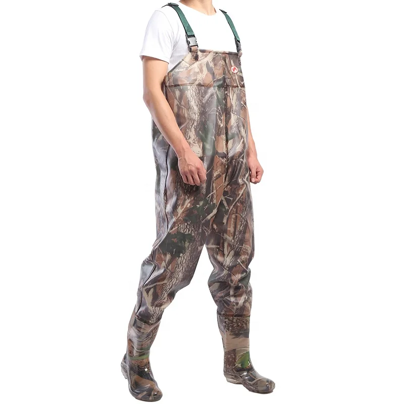 

camouflage Waterproof wader boots pvc fabric fishing chest waders with boots