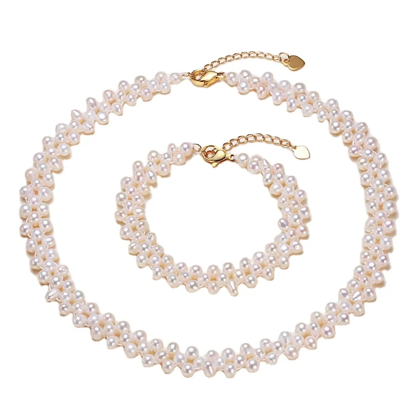 

latest design freshwater pearl necklace set multiple layer pearl necklace and bracelet
