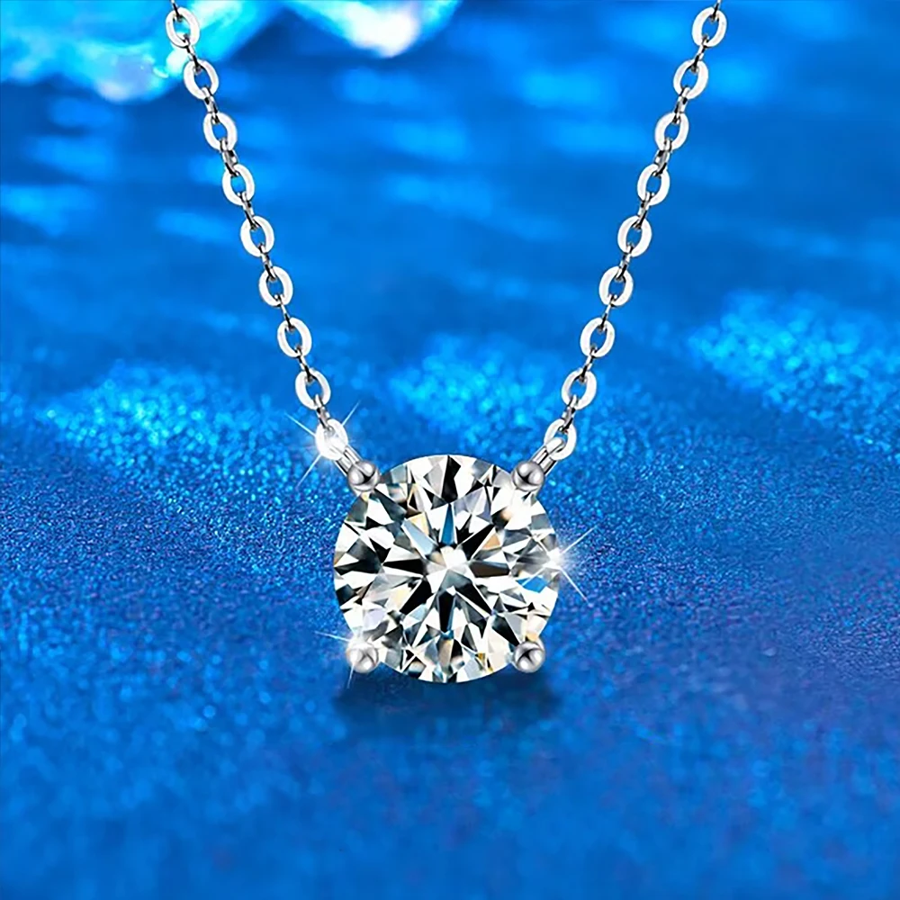 Chic Jewelry 4 Prong Setting 925 Sterling Silver Single Stone 6mm Cubic Zirconia Pendant Necklace for Women Parties Gifts