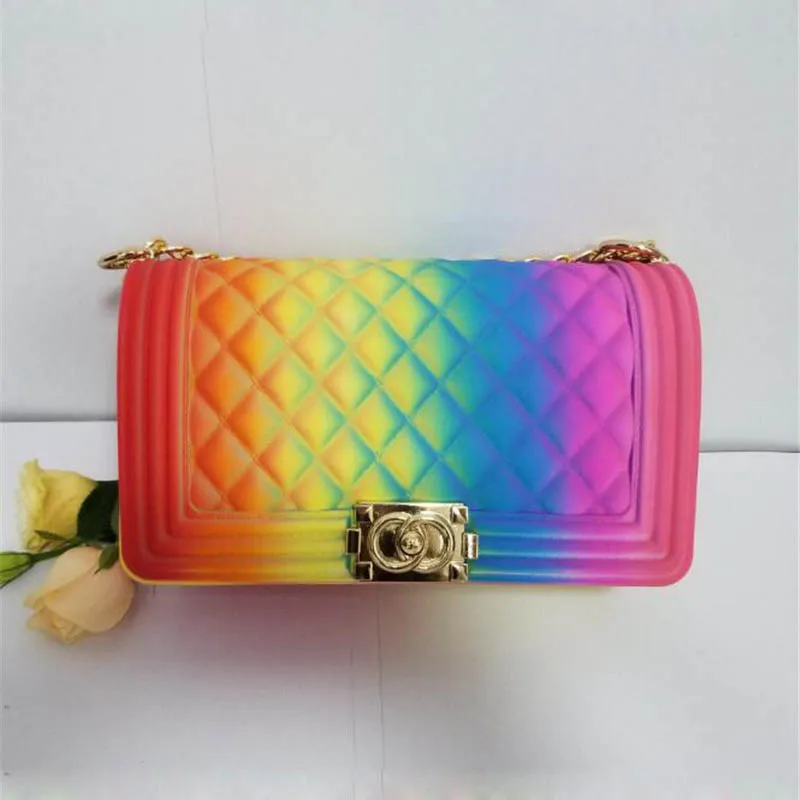 

2021 Diamond Lattice Colours Jelly Bag Cross Body PVC Women Bags Chain Sling Bag Trendy Handbags, Multi