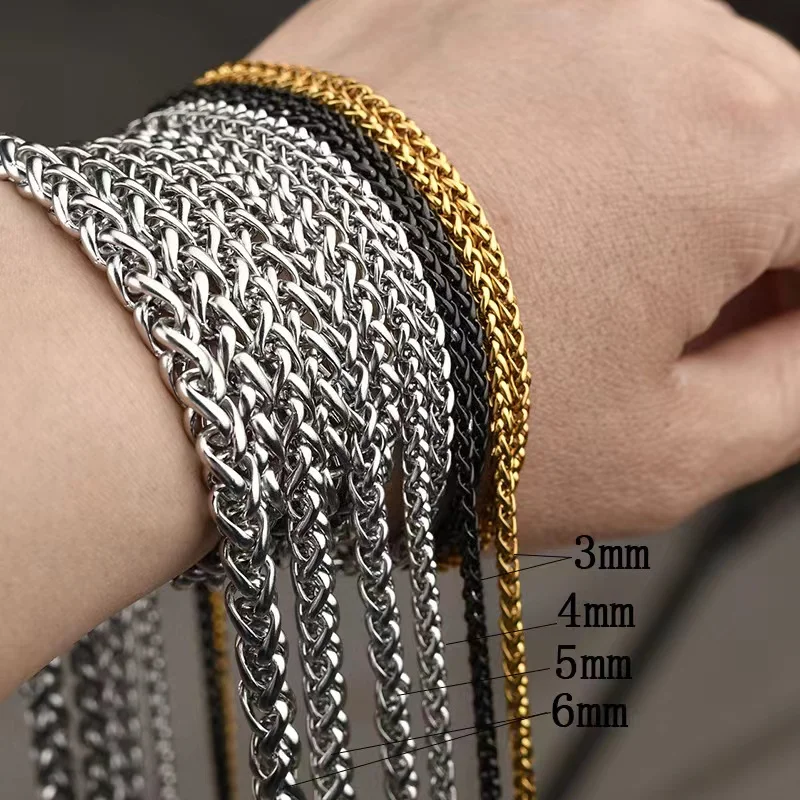 

Factory custom chain necklace 316 stainless steel gold wheat chain for men