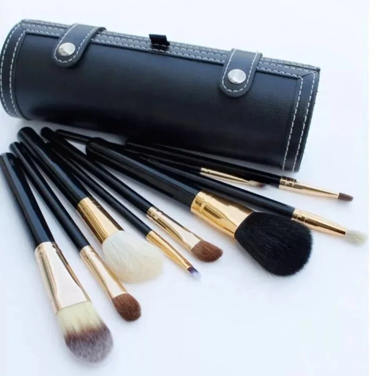 

9pcs Round Bucket Makeup Brush Set Wood Black Beginner Cosmetic Brush Kit