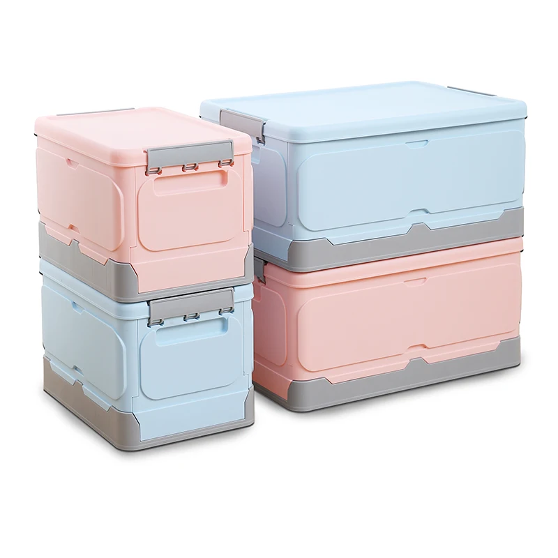 

Foldable Storage Box With Handle Collapsible Box Plastic Box Portable Folding Storage Bins, Pink,blue