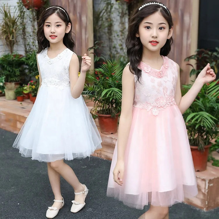 

Wedding Embroidery Children Gowns Flower Mid Frocks Baby Wear Skirt Kids Puffy Princess Party Girl Dresses, White,pink,light blue