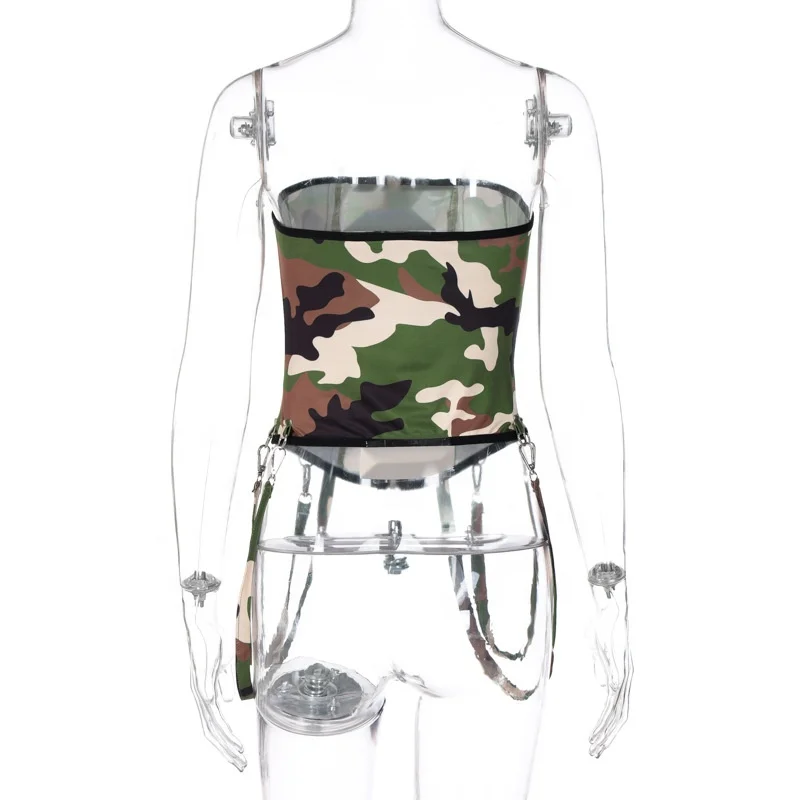 

2021 fashion zipper waist straps camo corset outfits for ladies corsets and bustiers suspender top for women, Army green