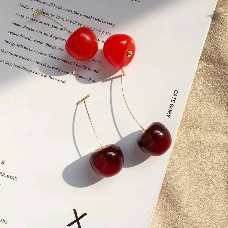 

wholesale 6cm red cherry earrings female long Korean cute cherries fruit earrings for kids girls, Picture