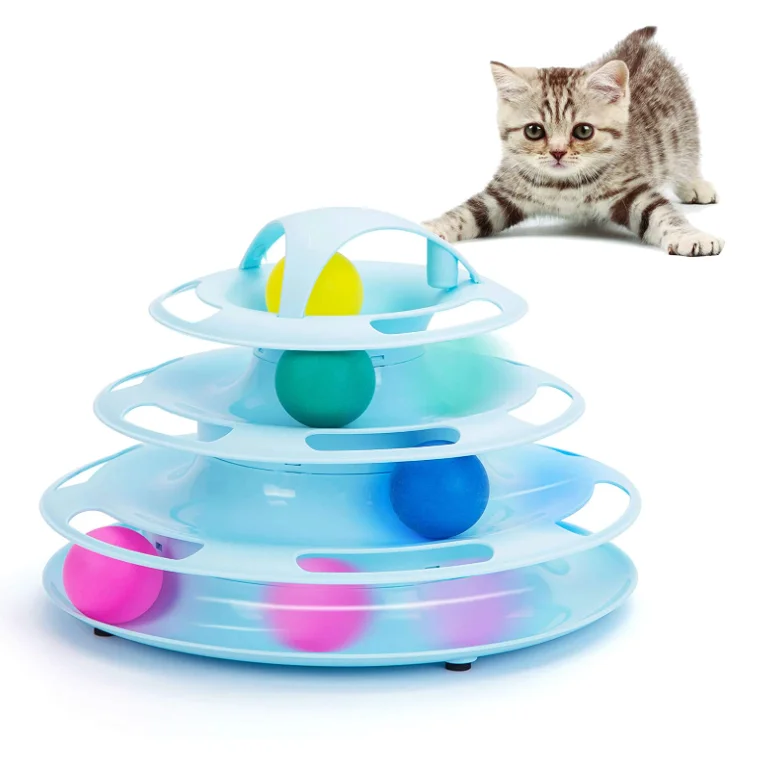 

Custom Interactive 4 Level Towers Tracks Roller Turntable Cat Kitten Mental Physical Exercise Puzzle Toys Plastic Cat Toy