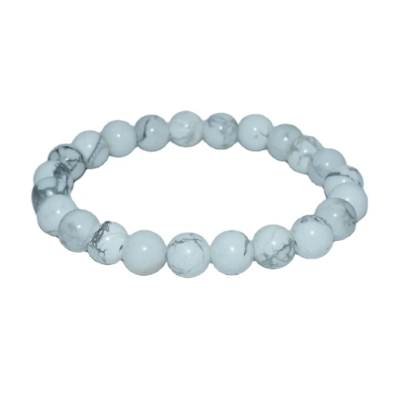 

NAPOLN Natural Gemstone Beads Boutique Snow White Gray 4/6/8/10/12mm Howlite Bracelet, White, blue