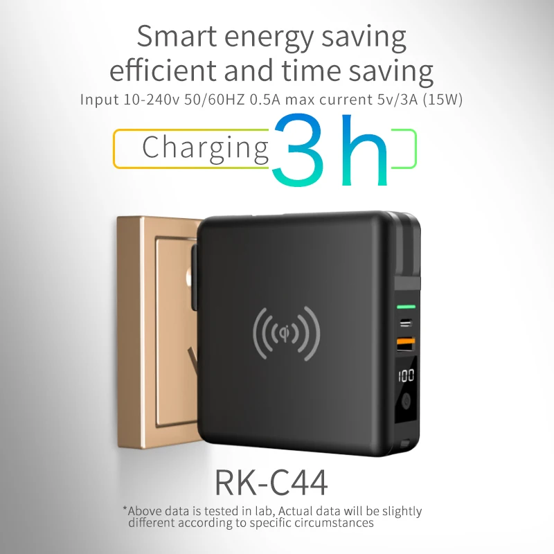 Fold design 3 in 115w fast charge wireless charger stand 10000mah fast charging adapter Wireless Powerbank for all phones RK-C44 - ANKUX.COM