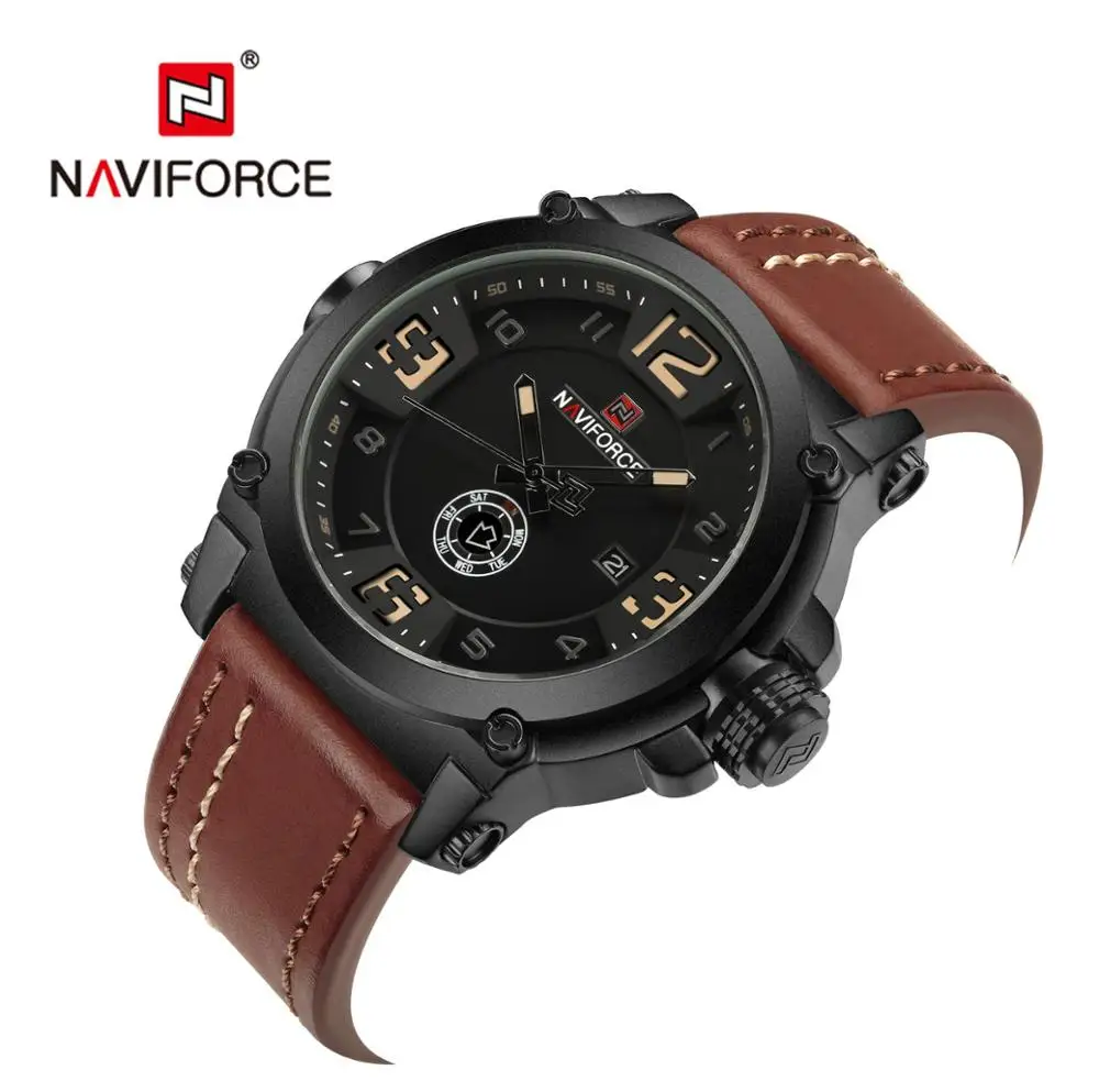 

Naviforce NF9099 Business casual men's wristwatch leather strap quartz japan movement luxury watch relogio masculino, 4 colors