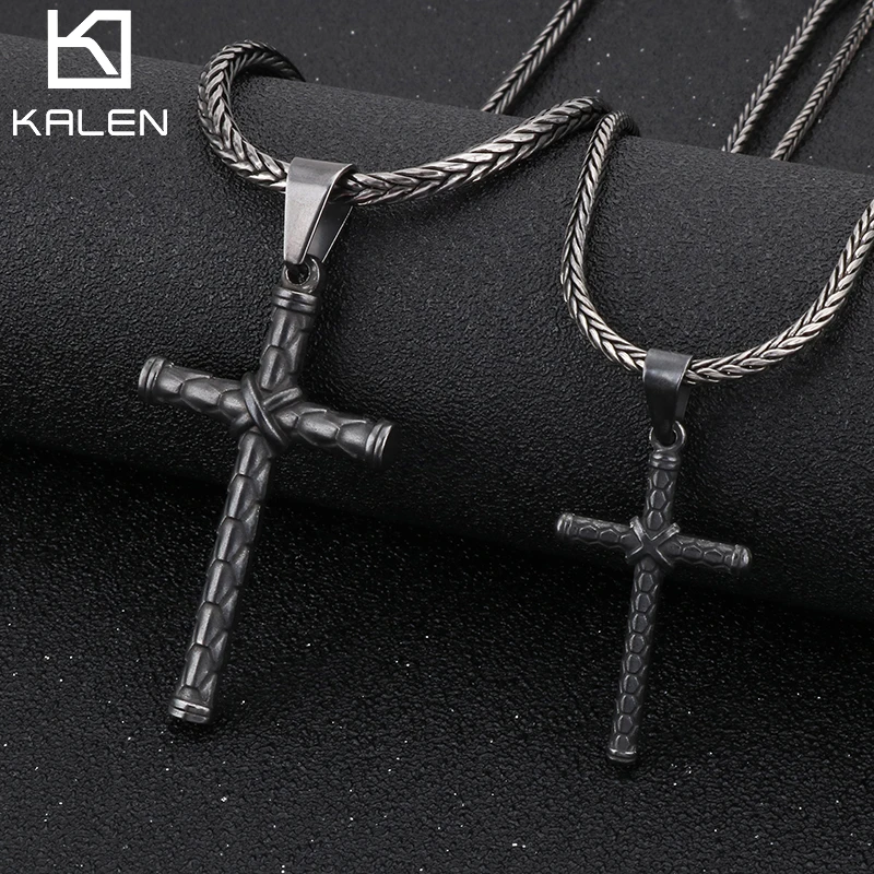 

KALEN Vintage Black Men Jewelry Cross Pendant Charm Snake Necklace