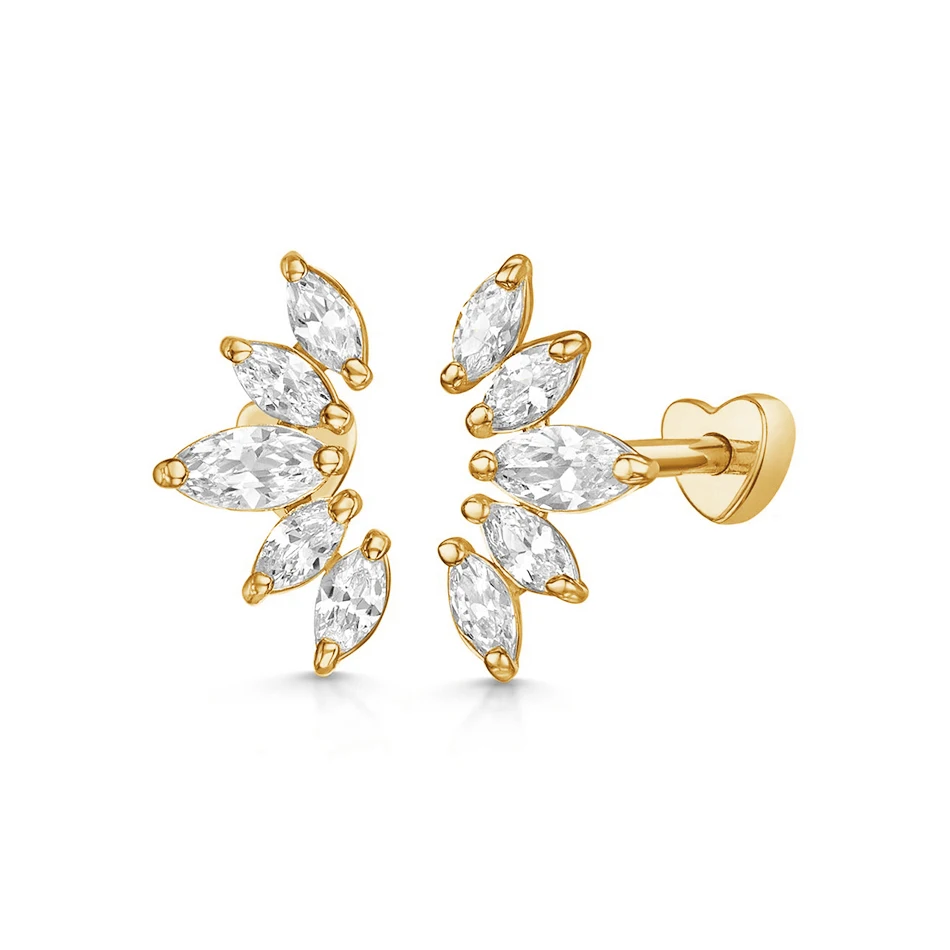 

women jewelry wholesale 925 sterling silver jewelry 14k gold plated cubic zircon tiara barbell stud earrings