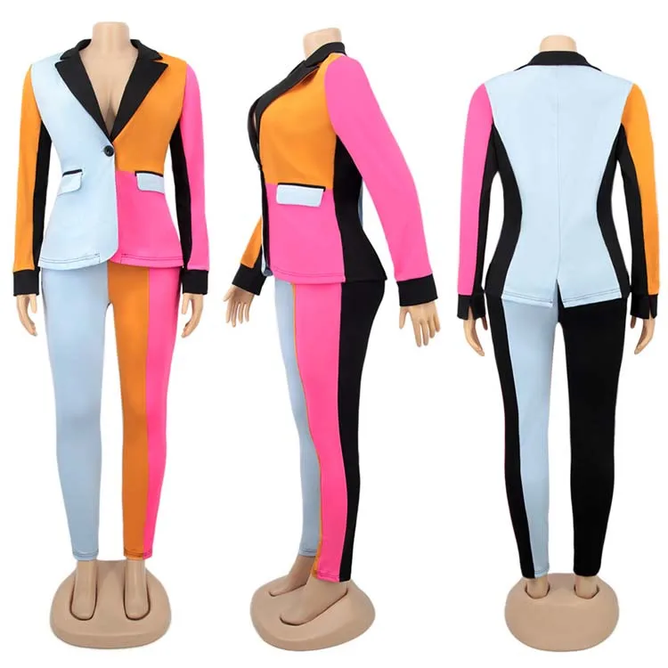 

2021 fashion custom logo Splicing fashion small suit casual pants autumn and winter two sets for women
