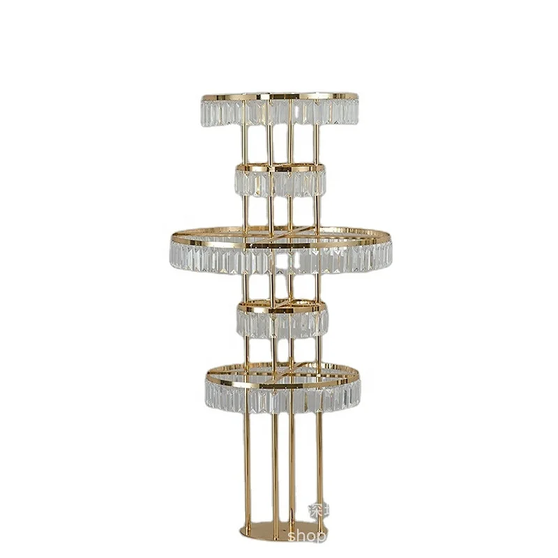 

New Gold Electroplated Large 5-layer Acrylic Clear Road Lead Decoration Wedding Table Decoration Large Flower Stand Party