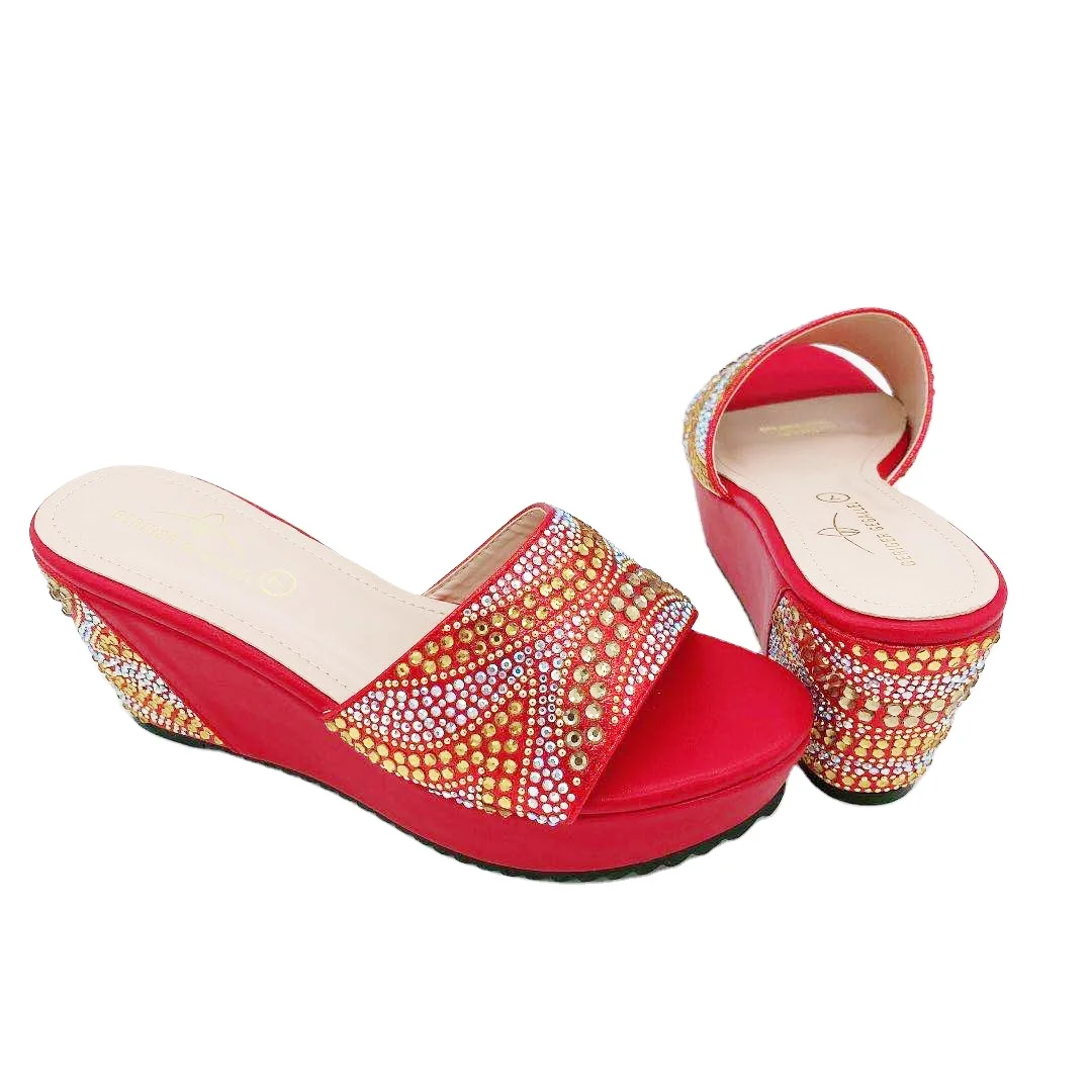 

Simple Fashion Plain Wedge Sole Women Summer Casual Platform High Heel Slippers African Party Dress Bohemia Thick Heeled Shoes