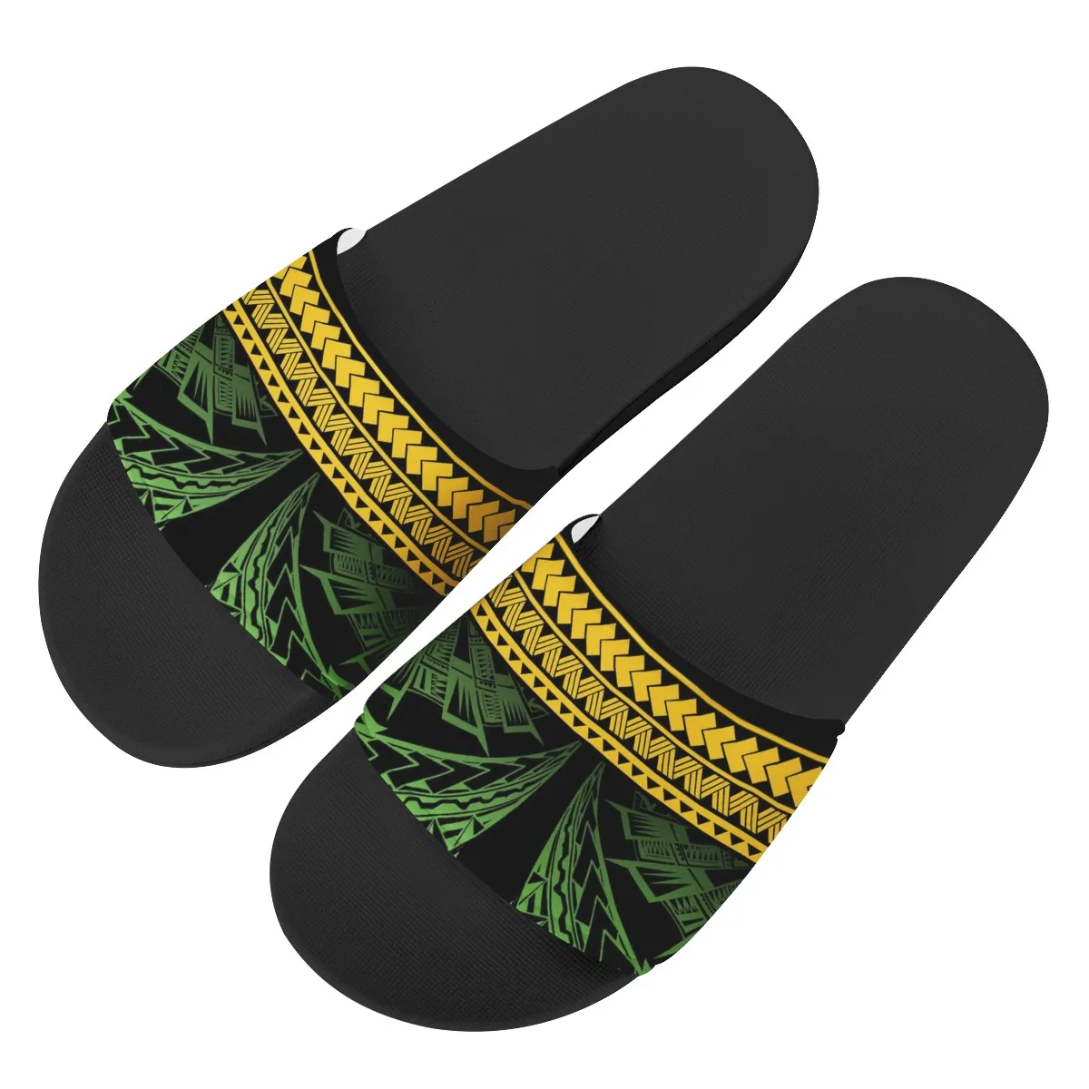 

2021 Wholesale Customize Polynesian tribal Slides Anti Slip Open Toe Sandals Super Soft Unisex Home PU leather PVC sole Slippers, Customized color