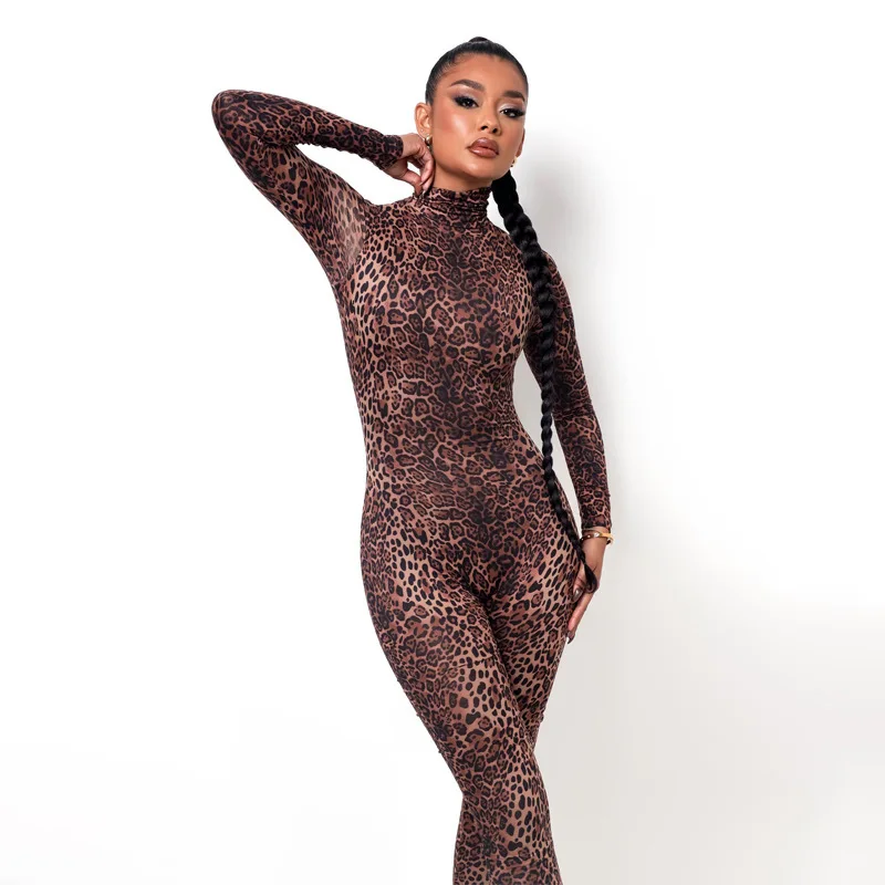 

Ladies Long Sleeve Jumpsuit Leopard print Womens Playsuit One Piece Jumpsuits