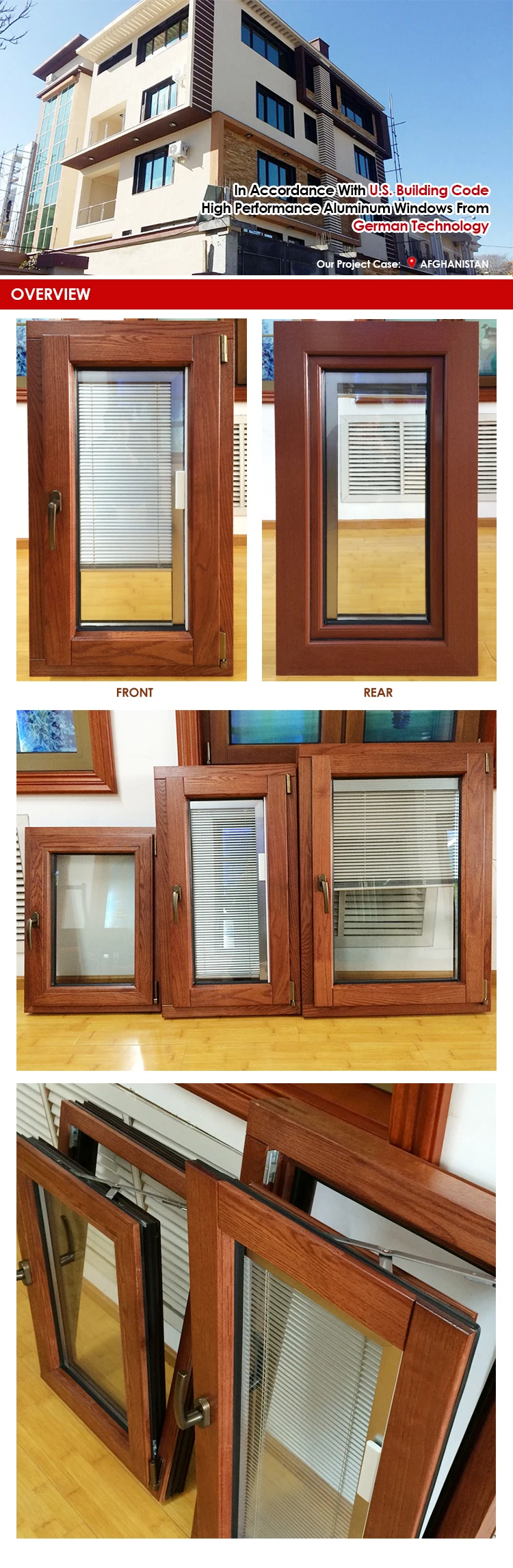 2020 best prices American custom design red oak wooden frame casement windows with built-in shutter tilt and turn windows