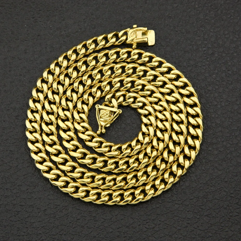 

Gold Plated Men Cuban Link Chain Necklace Hip Hop Style Stainless Steel Necklace, Gold/rhodium plated