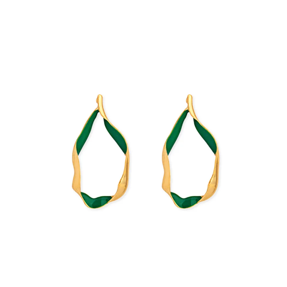 

Aliexpress Hot Sale 18k Gold Plating Irregular Geometric Green Enamel Twisted Circle Hoop Earrings for Women