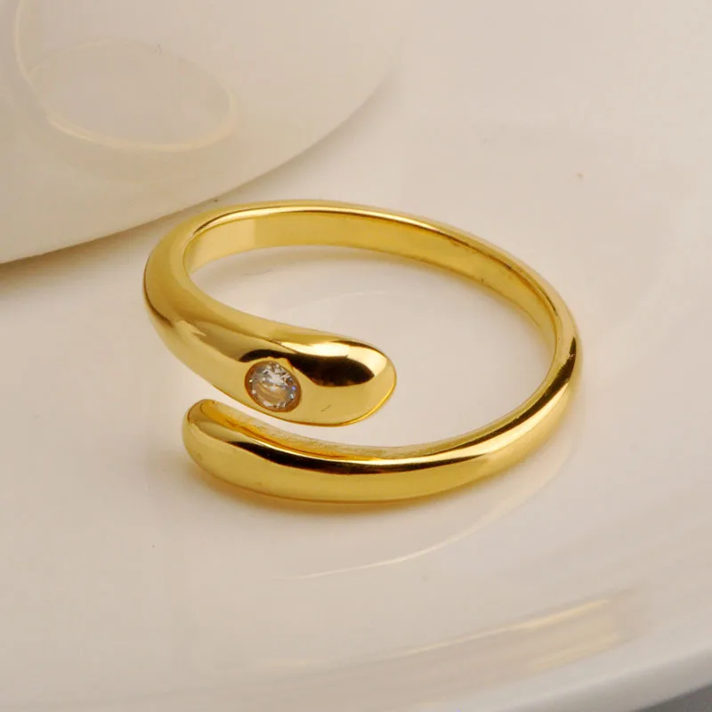 

New Trendy Waterproof Jewelry Snake Shape Ring Gold Plated Stainless Steel Diamond Open Ring Environmental Friendly YF2521