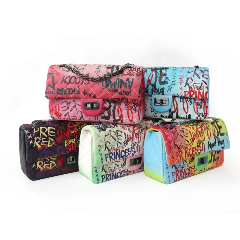 

Women Handbags High Quality Graffiti Jelly Bag Colorful Chain Sling Bag