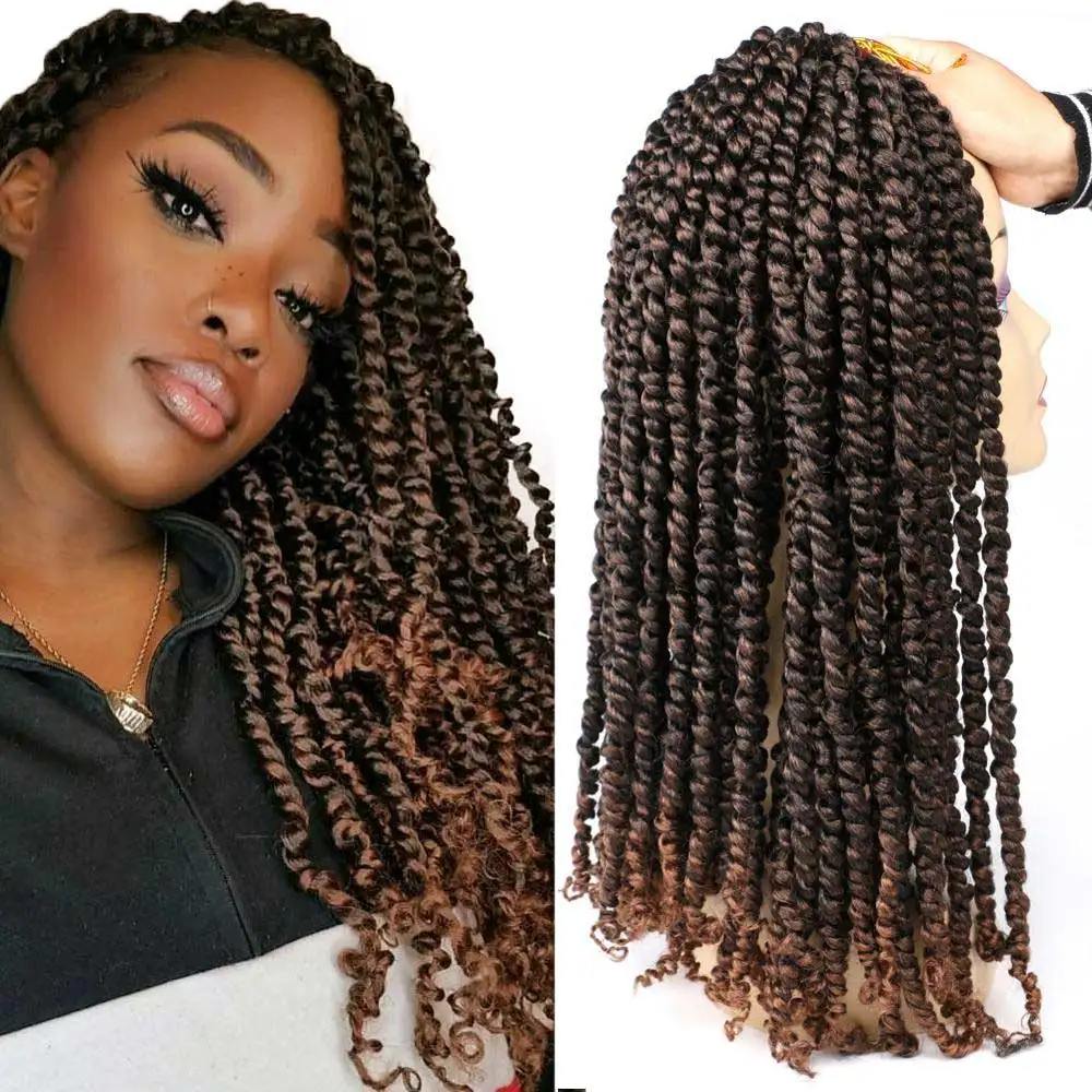 

Wholesale Pre Stretched Ombre Braiding Bomb Spring Twist Synthetic Crochet Braid Hair 18inch