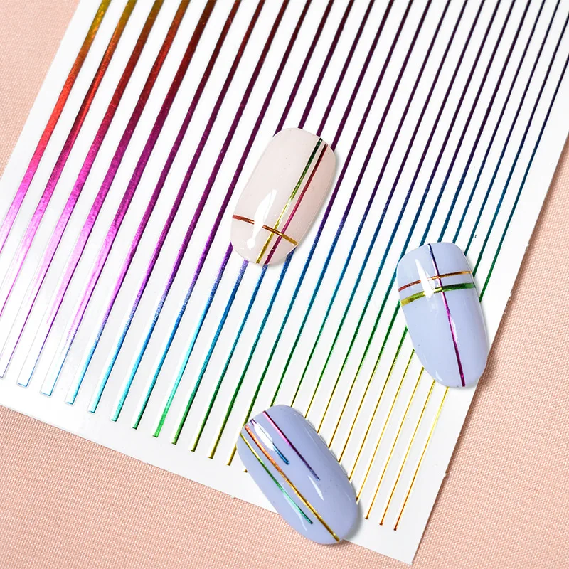 

Stripe Tape Line DIY Gold Silver Rainbow Colorful Nail Glitter Decals 3D Nail Art designs Adhesive Sticker, 12 colors