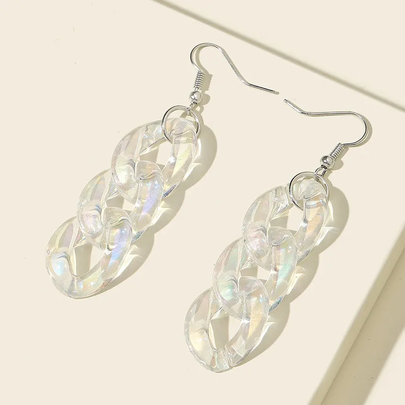 

2021 Hot Sale Korean Style Mermaid Color Link Chain Acrylic Earrings Transparent Knot Resin Earrings For Women Girls, Picture