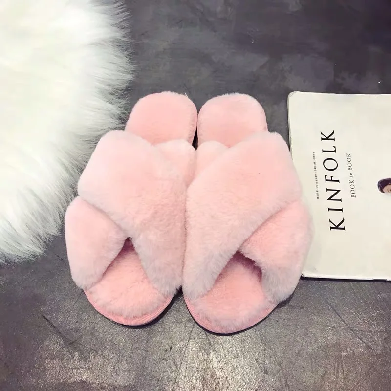 

Fashion home wearing furry warm sandals slippers fuzzy sandal fur cross slippers, 12 colors avaliable