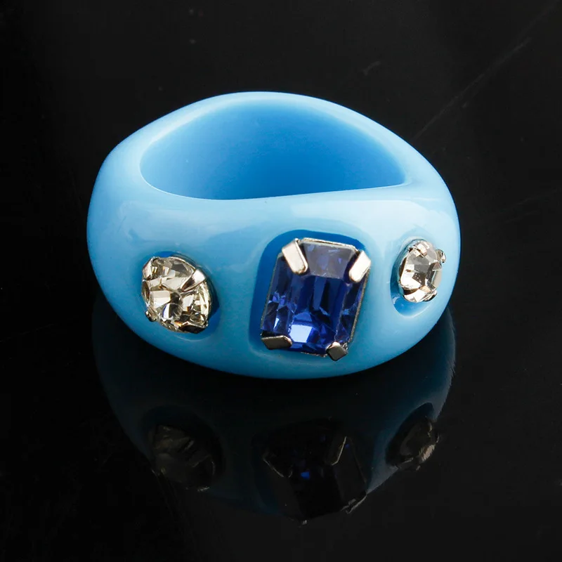 

Korean Fashion Candy Color Cubic Zirconia Resin Ring Colorful Diamond Acrylic Ring For Girls