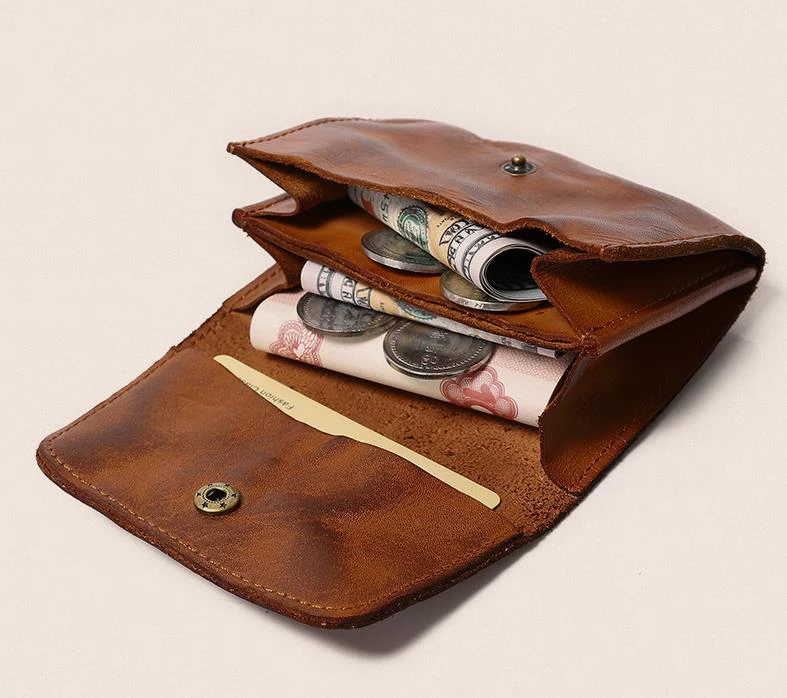 

Short genuine Leather Wallets, Brown / black / dark coffee customized