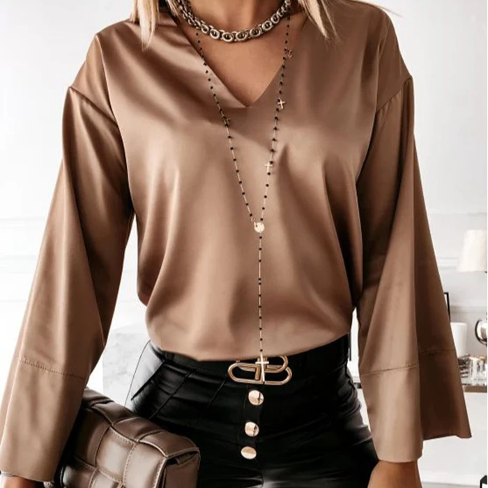 

Hot Sale Spring And Autumn Long-sleeved Satin Loose Casual Top Shirt Women, Picture showed
