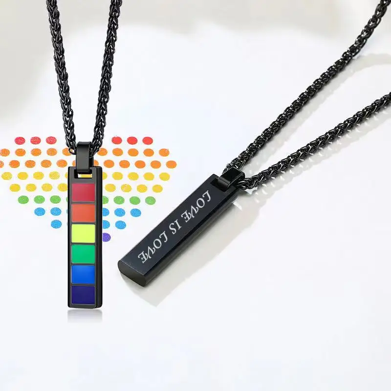 

Fashion china free gay stainless steel enamel rainbow LGBT gay pride jewelry pendant necklace, Silver,black