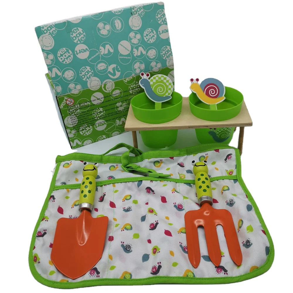 
DIY plant garden growing wooden metal plastic tool kit shovel rake trowel set toys bag garden tool set 